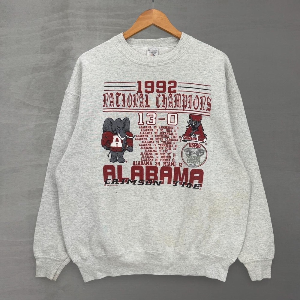 Vintage Alabama Crimson Tide 1992 National Champions Sweatshirt Crewneck Grey XL